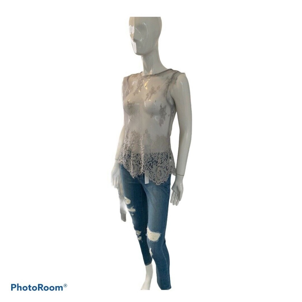 SUEDE Floral Lace Top Sleeveless Gray Small Slim